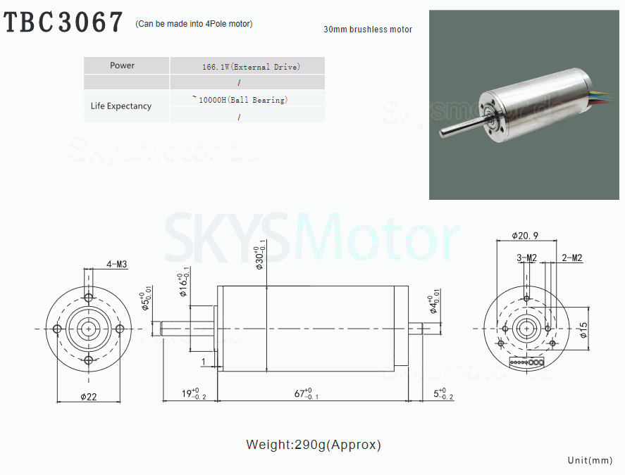 2 Stück Φ30mm 24V/48V Doppelwelle Bürstenloser Kernloser Motor TBC3067 0,973kg.cm/0,9kg.cm 160W