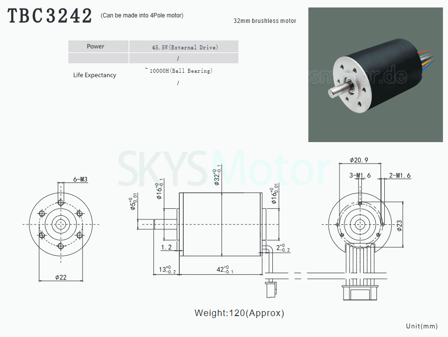 2 Stück Φ32mm 12V/24V Bürstenloser Kernloser Motor TBC3242 4,6kg.cm/1,9kg.cm 45,5W/ 25,1W Wellendurchmesser 5mm