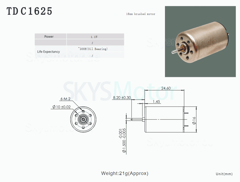 2 Stück Φ16mm 12V Bürsten Eisenlose Motoren TDC1625 15g.cm 0,9W/1.1W Wellendurchmesser 1,5mm