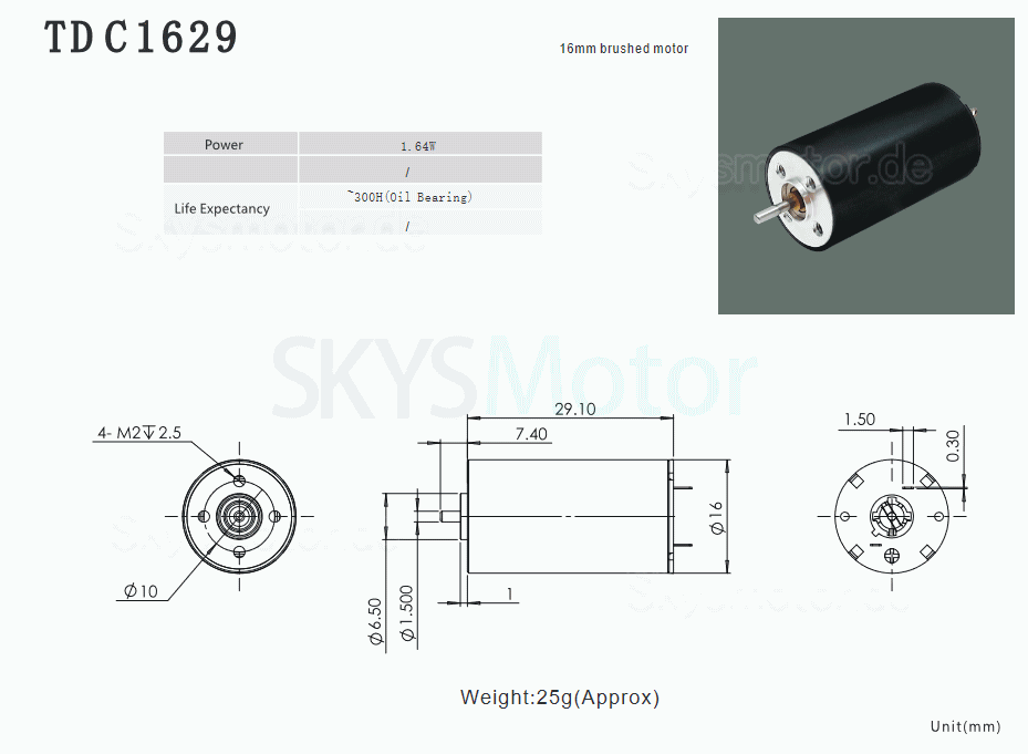 2 Stück Φ16mm 6V/12V Bürsten Eisenlose Motoren TDC1629 15g.cm 1,6W Wellendurchmesser 1,5mm
