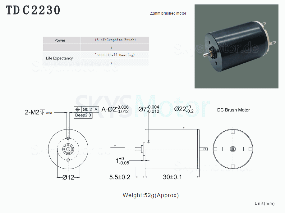 2 Stück Φ22mm 9V/24V Bürsten Eisenlose Motoren TDC2230 103g.cm/167g.cm Wellendurchmesser 1mm