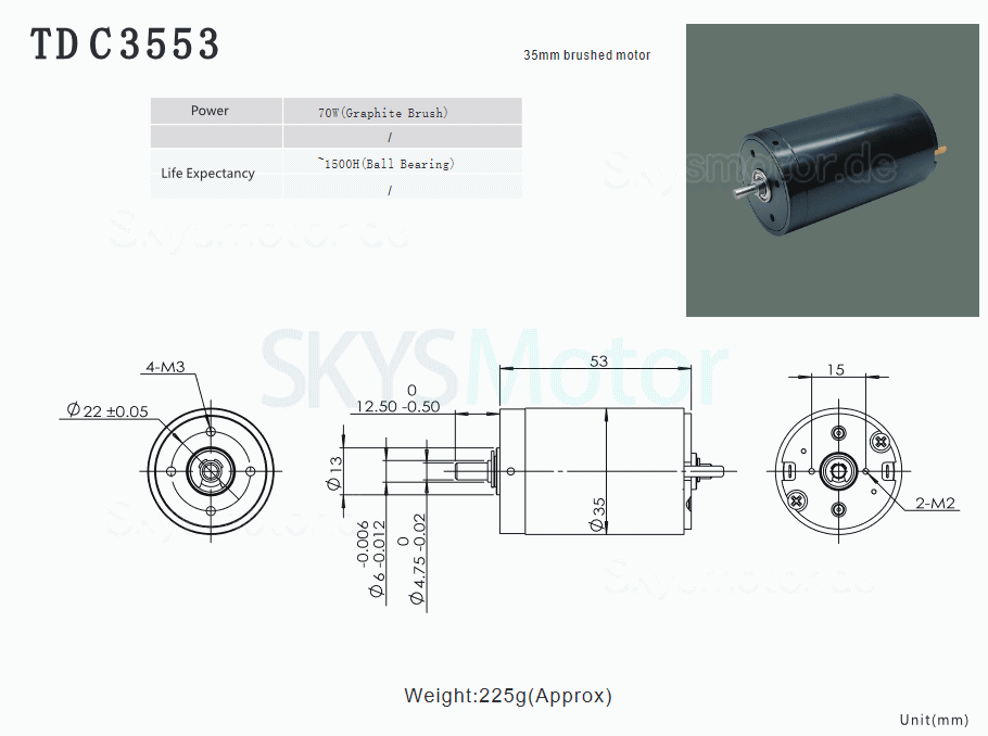 2 Stück Φ35mm 24V Bürsten Eisenlose Motoren TDC3553 400g.cm 5500r/min / 6900r/min Wellendurchmesser 4,75mm