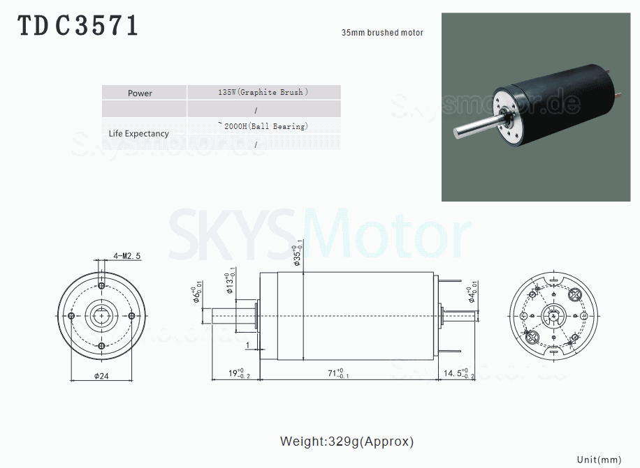 2 Stück Φ40mm 12V/24V Doppelwellen Bürsten Eisenlose Motoren TDC3571 2000g.cm Wellendurchmesser 6mm/4mm
