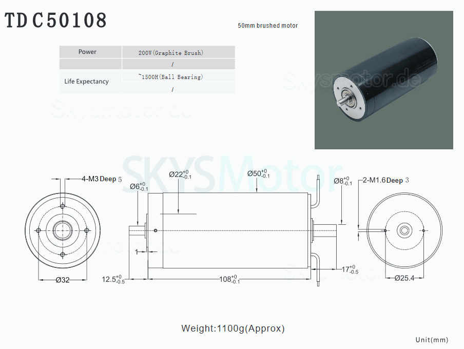 2 Stück Φ50mm 24V/36V Doppelwellen Bürsten Eisenlose Motoren TDC50108 4000g.cm 5600U/min Wellendurchmesser 6mm/8mm
