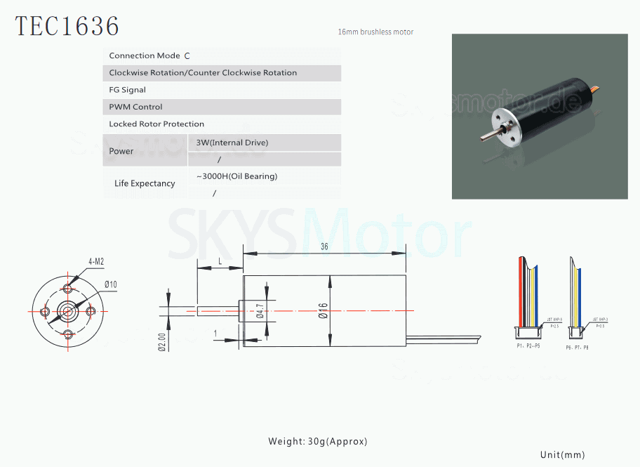 2 Stück Φ16mm 12V/24V Bürstenloser Eisenlose Motoren TEC1636 32,6g.cm 3,4W Wellendurchmesser 2mm 10000U/min