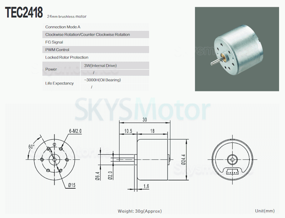 2 Stück Φ24,4mm 12V/24V BLDC Motor Bürstenloser Gleichstrommotor TEC2418 0,02Kg.cm 5100U/min/7500U/min Schaft 2mm