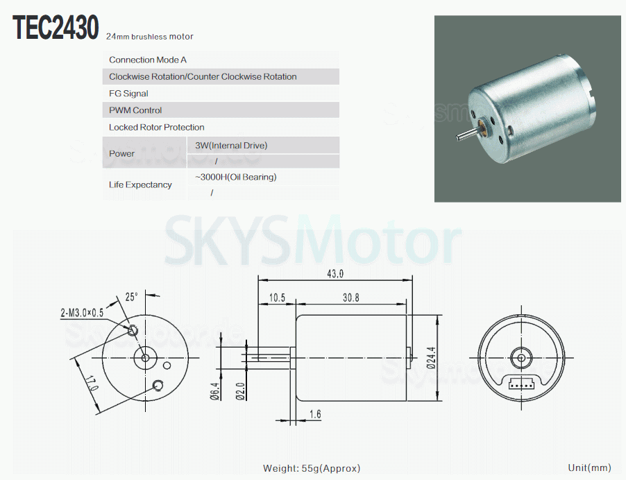 2 Stück Φ22,4mm 12V/24V BLDC Motor Bürstenloser Gleichstrommotor TEC2430 4500U/min 3W 0,05kg.cm Schaft 2mm