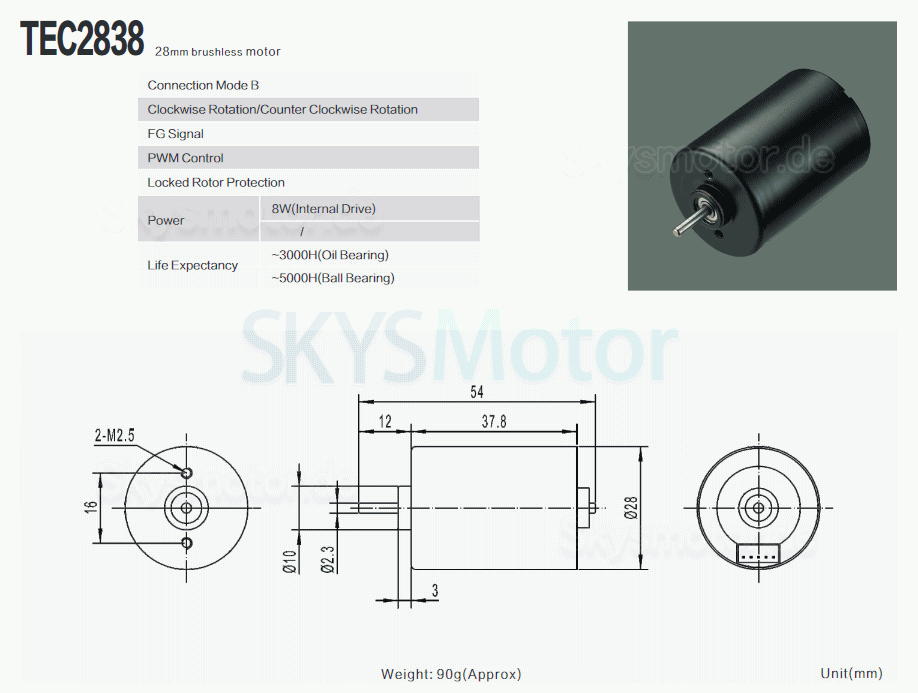 2 Stück Φ28mm 12V/24V BLDC Motor Bürstenloser Gleichstrommotor TEC2838 100g.cm 4200U/min/4400U/min Schaft 2,3mm
