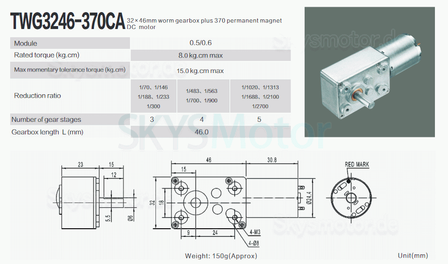 2Pcs 6V/12V Permanentmagnet DC-Schneckengetriebemotor 1,25W Welle 6mm mit Verhältnis 70~2700 Schneckengetriebe