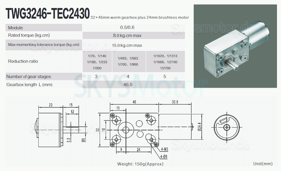 2 Stück 12V/24V Bürstenloser DC Schneckengetriebemotor 2,7W Welle 6mm mit 90 Grad Abtriebswelle Schneckengetriebe