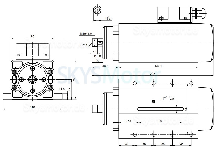 1,5KW Luftgekühlter CNC Motorspindel 400Hz ER11+ 2HP VFD Frequenzumrichter Kit VSK-ASL1.5B