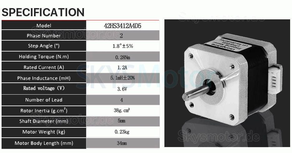 Neme 17 Wellgetriebe Schrittmotor 42HS4015A4D5 mit 30:1 Wellgetriebe + TB6600 Schrittmotortreiber