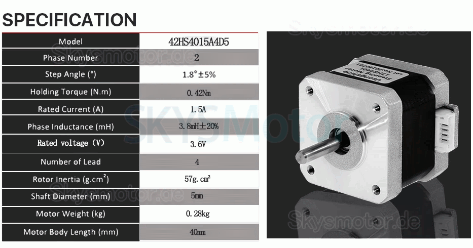 Neme 17 Wellgetriebe Schrittmotor 42HS4015A4D5 mit 30:1 Wellgetriebe + TB6600 Schrittmotortreiber