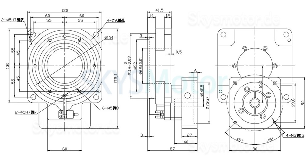 ZCT130-10/ZCT130-18 Hohlstellantrieb Rundschalttisch, Untersetzung 10:1 18:1 für 60 mm 400W AC Servomotor / 34 Nema Schrittmotor