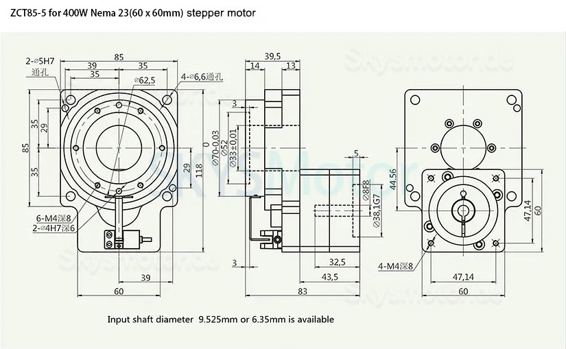 ZCT85-5/ZCT85-10 Rundschalttisch Elektrisch, Eingangswelle 14mm für 60 mm 400 W AC-Servomotor/Schrittmotor