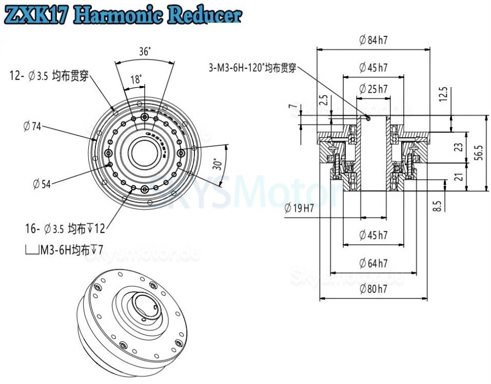 ZXK-Serie hohltyp spannungswellengetriebe, &uuml;bersetzungsverh&auml;ltnis 30:1/50:1/80:1/100:1/120:1/160:1, 30 bogensekunden