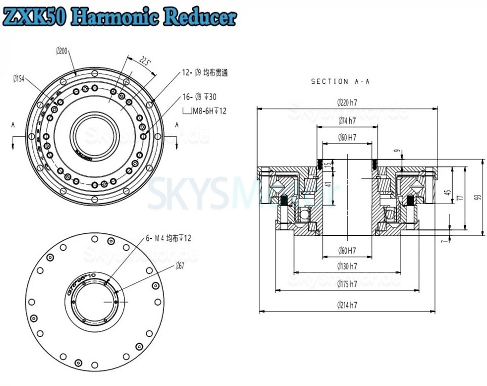 ZXK-Serie hohltyp spannungswellengetriebe, übersetzungsverhältnis 30:1/50:1/80:1/100:1/120:1/160:1, 30 bogensekunden ZXK-Serie hohltyp spannungswellengetriebe, übersetzungsverhältnis 30:1/50:1/80:1/100:1/120:1/160:1, 30 bogensekunden