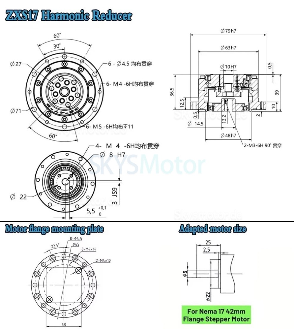 ZXS-Serie wellgetriebe (cup-type), übersetzungsverhältnis 30:1/50:1/80:1/100:1/120:1, 30 bogensekunden ZXS-Serie wellgetriebe (cup-type), übersetzungsverhältnis 30:1/50:1/80:1/100:1/120:1, 30 bogensekunden