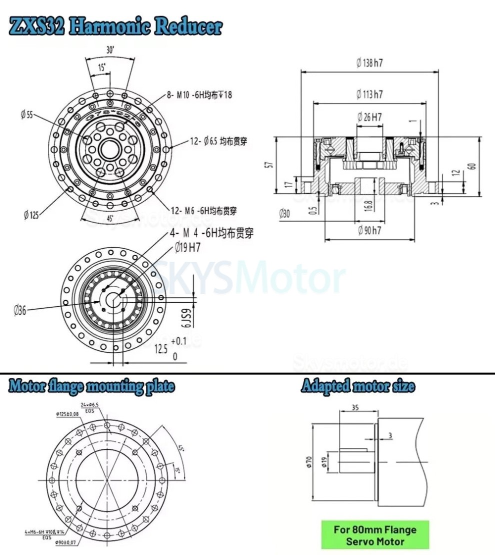 ZXS-Serie wellgetriebe (cup-type), übersetzungsverhältnis 30:1/50:1/80:1/100:1/120:1, 30 bogensekunden ZXS-Serie wellgetriebe (cup-type), übersetzungsverhältnis 30:1/50:1/80:1/100:1/120:1, 30 bogensekunden
