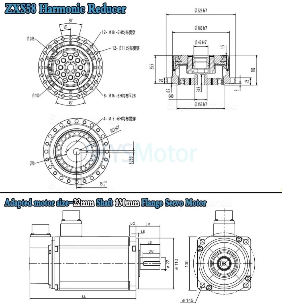 ZXS-Serie wellgetriebe (cup-type), übersetzungsverhältnis 30:1/50:1/80:1/100:1/120:1, 30 bogensekunden ZXS-Serie wellgetriebe (cup-type), übersetzungsverhältnis 30:1/50:1/80:1/100:1/120:1, 30 bogensekunden
