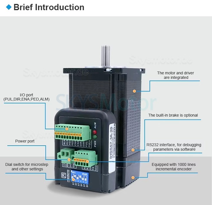 Nema 23 Integrierter AC Servomotor mit Steuerung iHSV57-30-18-36 180W 36V 0,6N.m 3 Phasen 3000U/min
